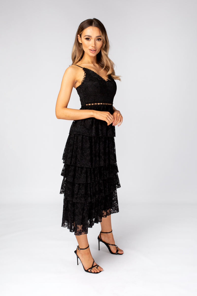 Black layered Lace Midi Dress with Details – Skirt & Stiletto
