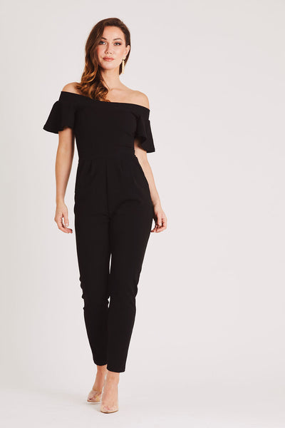 Black bardot fitted jumpsuit with open sleeve