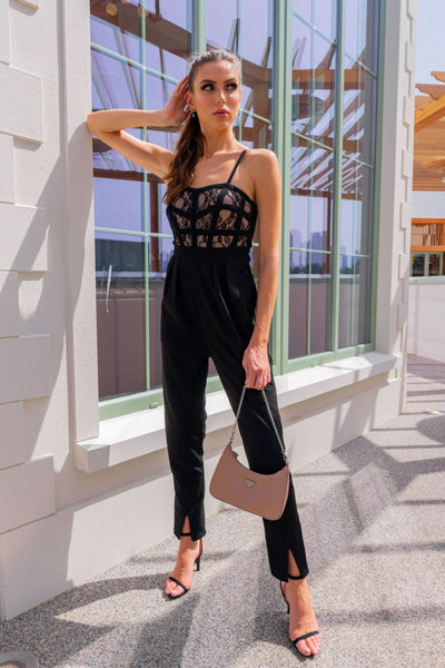 Black Lace Jumpsuit with Tapered Leg