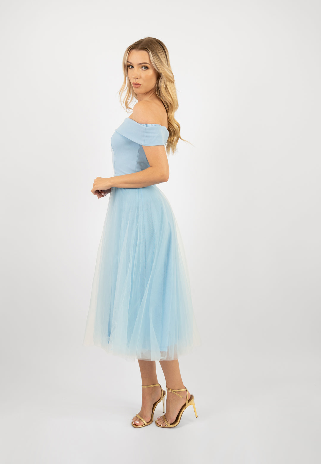 tulle midi dress blue Surreal Lace-Up Back Tulle Midi Dress Blue