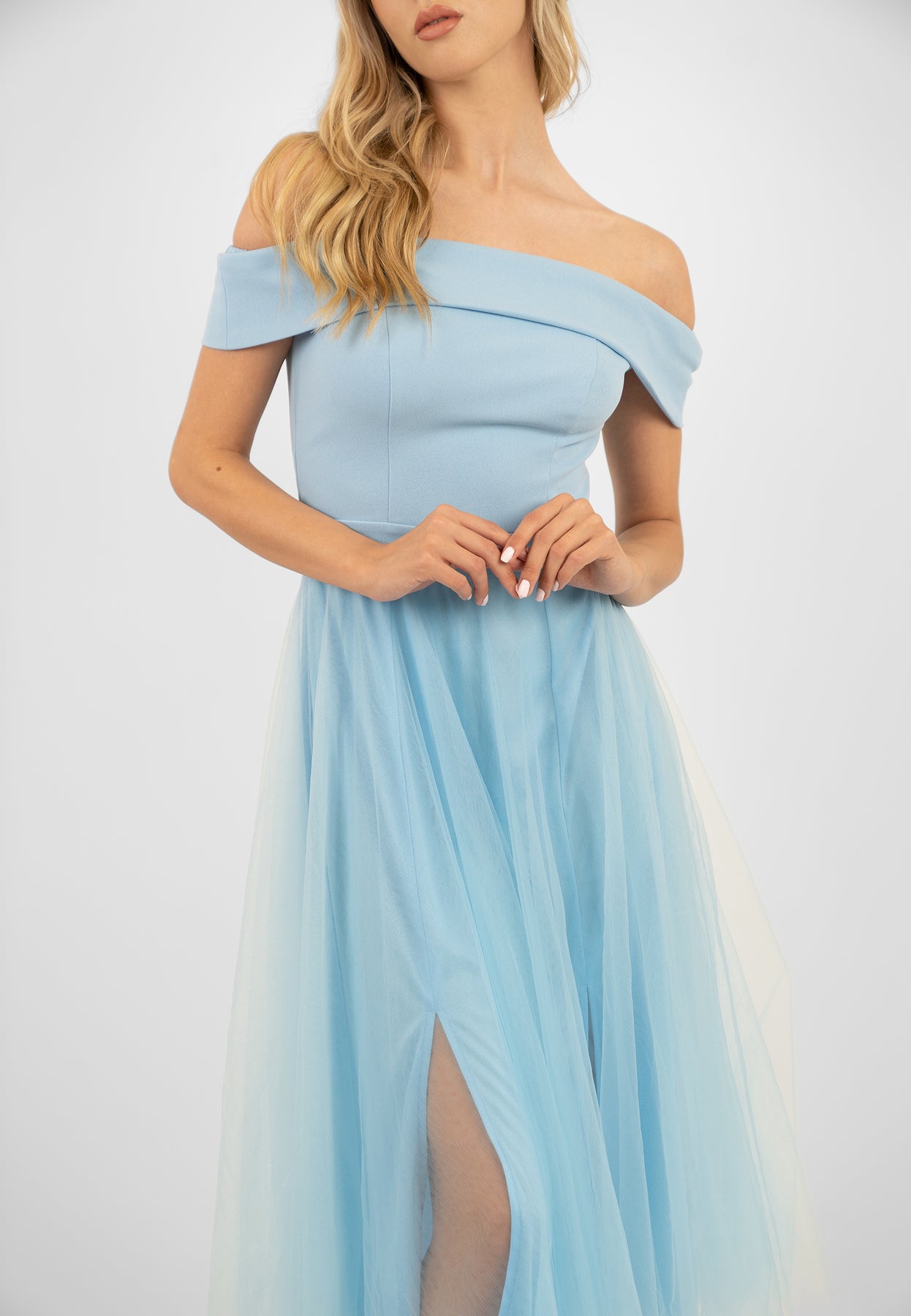 blue tulle dress midi Tulle Blue Formal Midi Dress Light Blue Ruffled Tulle Midi Dress