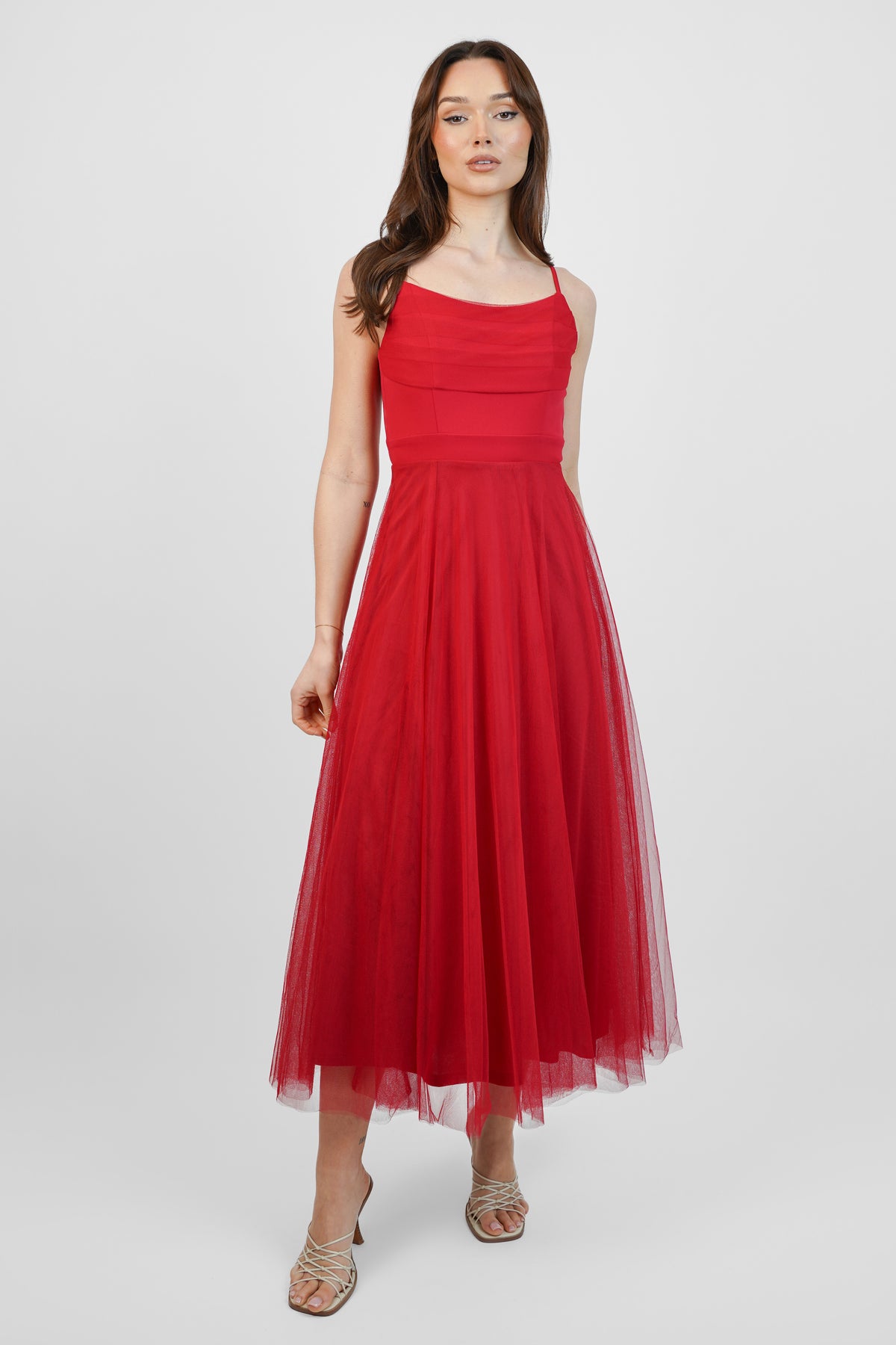 Red Tulle Midi Dress Skirt & Stiletto Red Tulle Midi Dress Skirt & Stiletto