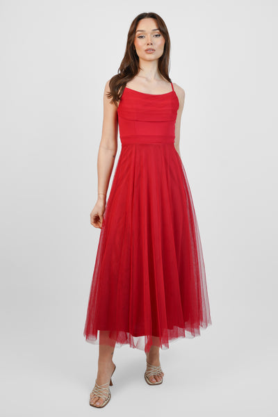 Red Tulle Midi Dress