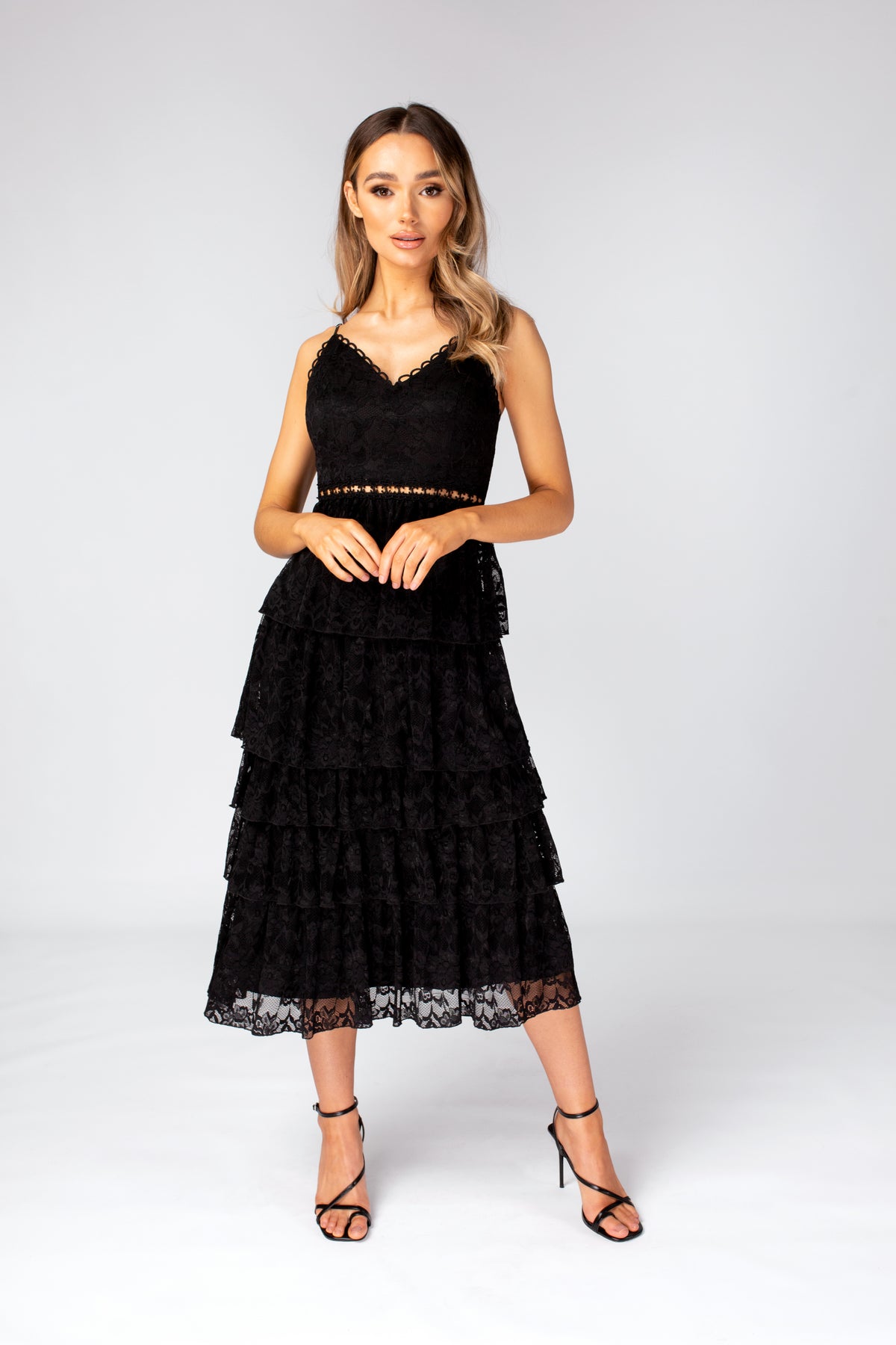Black layered Lace Midi Dress with Details – Skirt & Stiletto