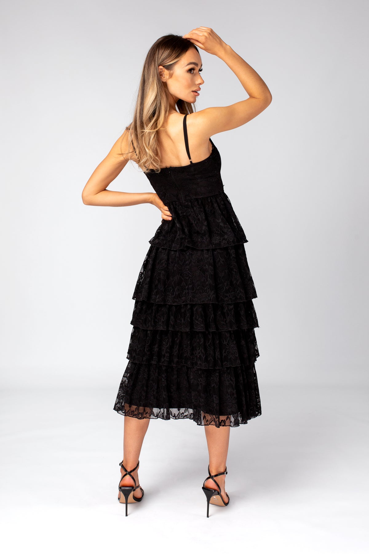 Black layered Lace Midi Dress with Details – Skirt & Stiletto