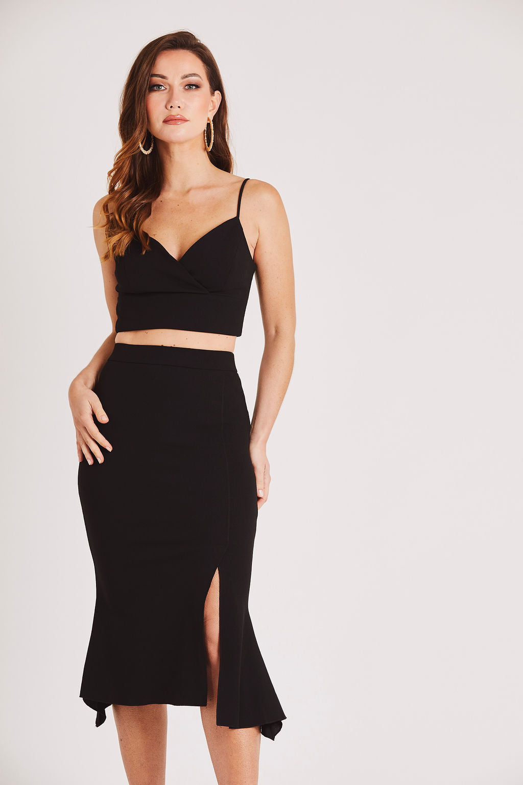 Strappy Crop Top in Black Skirt Stiletto