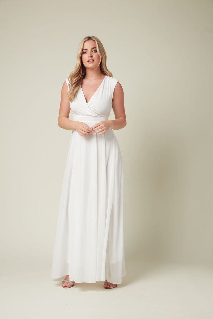 White Chiffon Bridesmaid Maxi Dress – Skirt & Stiletto