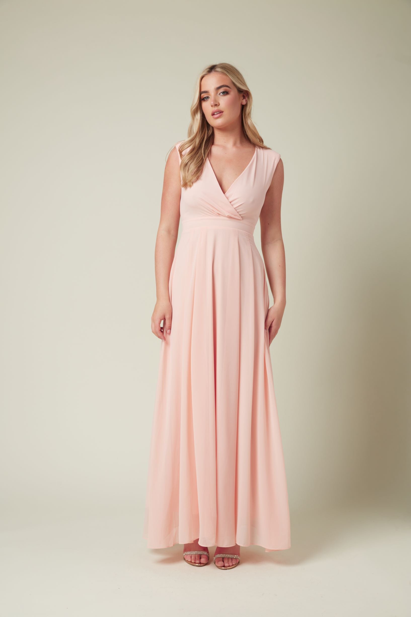 PINK CHIFFON BRIDESMAID MAXI DRESS Skirt Stiletto