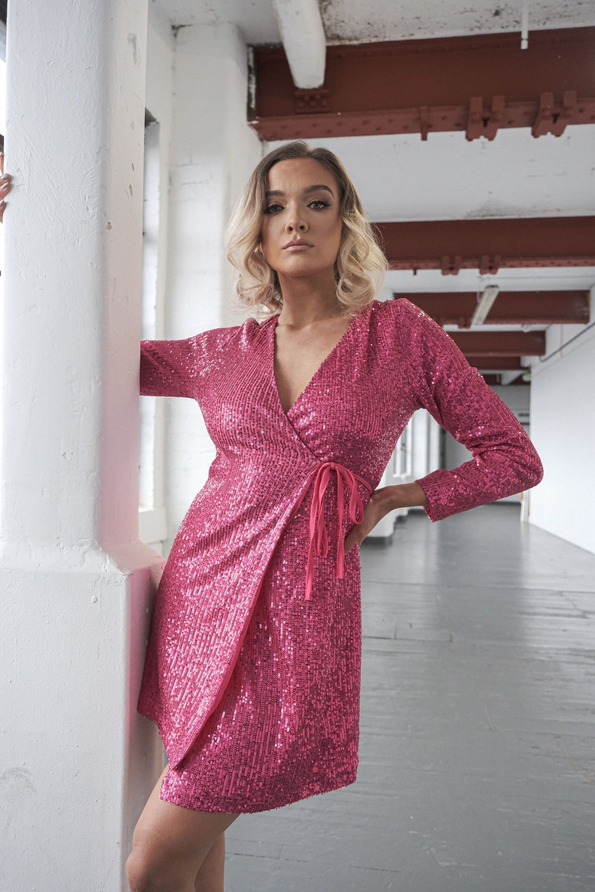 Long sleeve sequin blazer dress in pink Skirt & Stiletto Long sleeve sequin blazer dress in pink Skirt & Stiletto